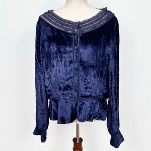 Vtg Y2K Faded Glory Top‎ Womens Large Navy Blue Velvet Fairy Boho Renaissance